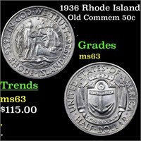 1936 Rhode Island Old Commem 50c Grades Select Unc