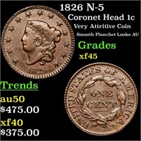 1826 N-5 Coronet Head 1c Grades xf+