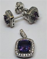 STERLING SILVER CZ WITH PURPLE STONE SET