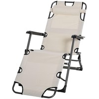 M306  Outsunny Folding Chaise Lounge Chair, Cream