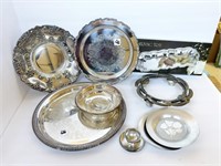 ASSORTED SILVER PLATE SERVING TRAYS ETC