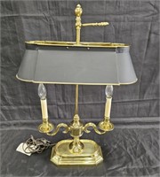 English brass antique-style two light desk or