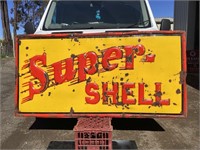 Original Super Shell Embossed 6 x 3 Enamel Sign