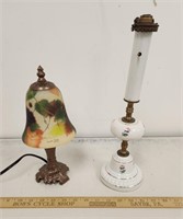 (2) Lamps- Small Metal Base w Turley Shade and