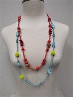 LONG BEADED TURQUOISE & CORALCOLORED NECKLACE