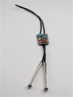 Vintage Silver/Turquoise Leather Bolo Tie