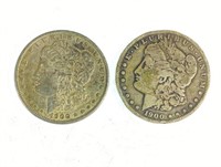 (2) 1900, 1900-s Morgan Silver Dollars, $1 Coins