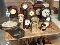 group of various modern shelf & mantle clocks