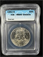 1962-D Silver Franklin Half-Dollar MS60