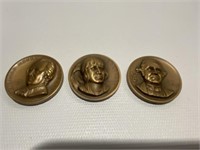 3- bronze famous American people embossed tokens