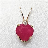 14K Yellow Gold Ruby & Diamond Heart Shaped