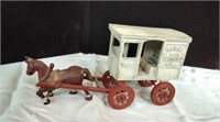 Cast iron milk buggy and horse