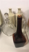 Whiskey decanter and other old bottles