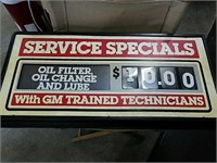 Service specials oil filter lube and change with