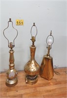 3 Gold Tone Lamps 28" 31" & 32" 2 - Hand Painted