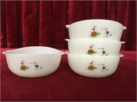 4 Fire King / BC Comic Cereal Bowls c.1960s