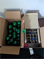 Box of green Ornaments and box of various