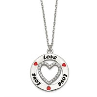 Silver- Polished Enamel Heart Love Necklace