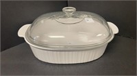 French white Corning Ware dish with lid