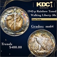 1942-p Walking Liberty Half Dollar Rainbow Toned 5