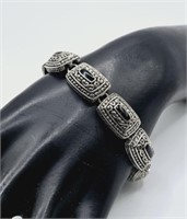 Sterling Silver Onyx Link Bracelet