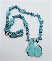 Sterling Silver Faux Turquoise Slab Stone Necklace