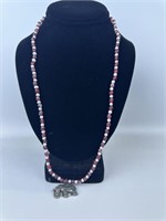 Red & White Beaded Elephant Necklace