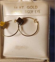 14kt gold earrings with genuine tigers eye