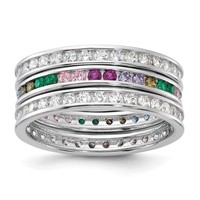 Sterling Silver Multi Color 3 Ring Band Set