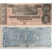 Authentic 1864 Confederate States $ 10 Currency