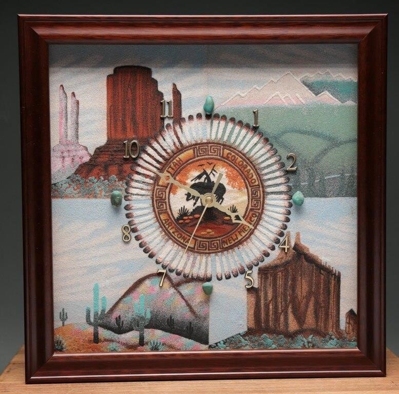 Signed Cleveland Nez Sand Painting Wall Clock