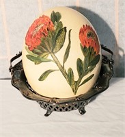 Painted Ostrich egg Floral Pattern Artist signed