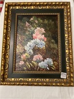 Framed oil on canvas floral 9" x 12"