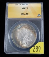 1887 Morgan dollar, ANACS slab certified MS-62