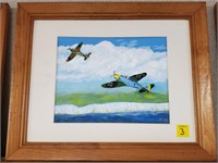 World War 2 Dogfight Oil on Canvas Painting