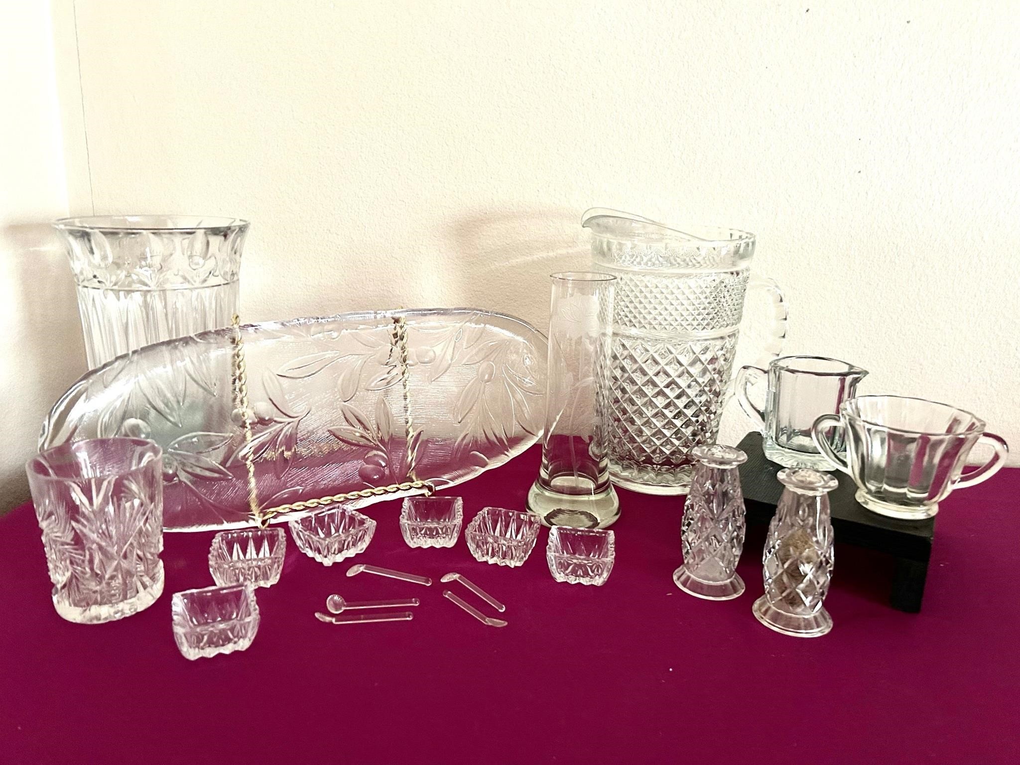 Block Crystal Tulip Vase, 6 Salt Cellars & Spoons