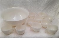 Sandwich Pattern Glass Punchbowl and 10 Cups