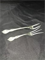 2 LUNT ALEXANDRA STERLING RELISH FORKS - TW 1.11