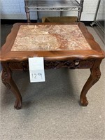 CARVED SIDE TABLE W/ MARBLE INSERT -