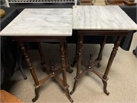 2 MARBLE TOP WOOD SIDE TABLES-14.5X14.5X29" EA