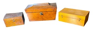 (3) decorative wooden boxes, one has key. One