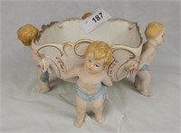Cherub Footed Bowl/ Flowers Chipped