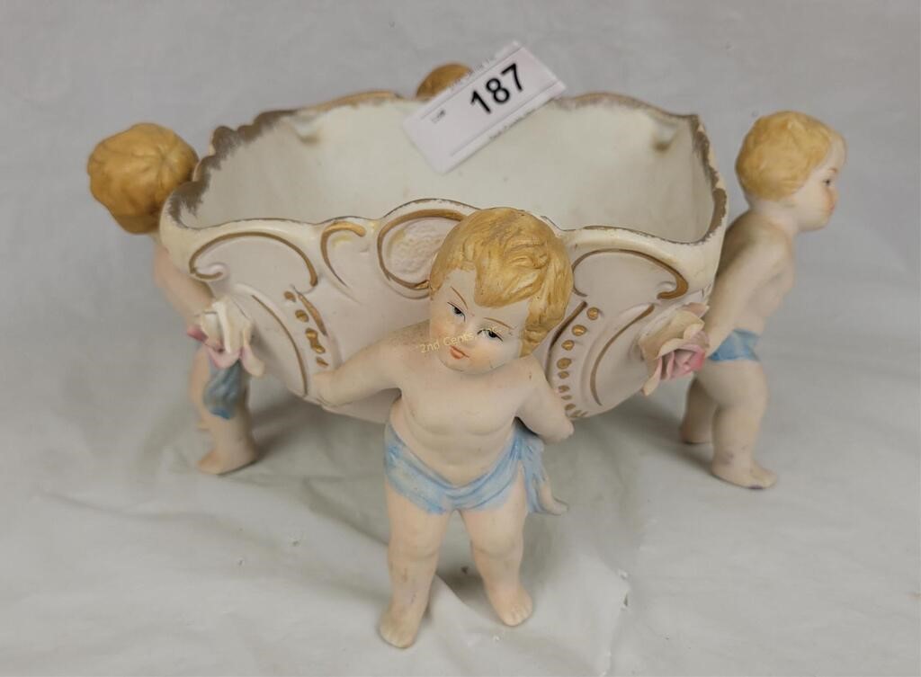 Cherub Footed Bowl/ Flowers Chipped