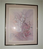 Framed Flower W/ Bird Art