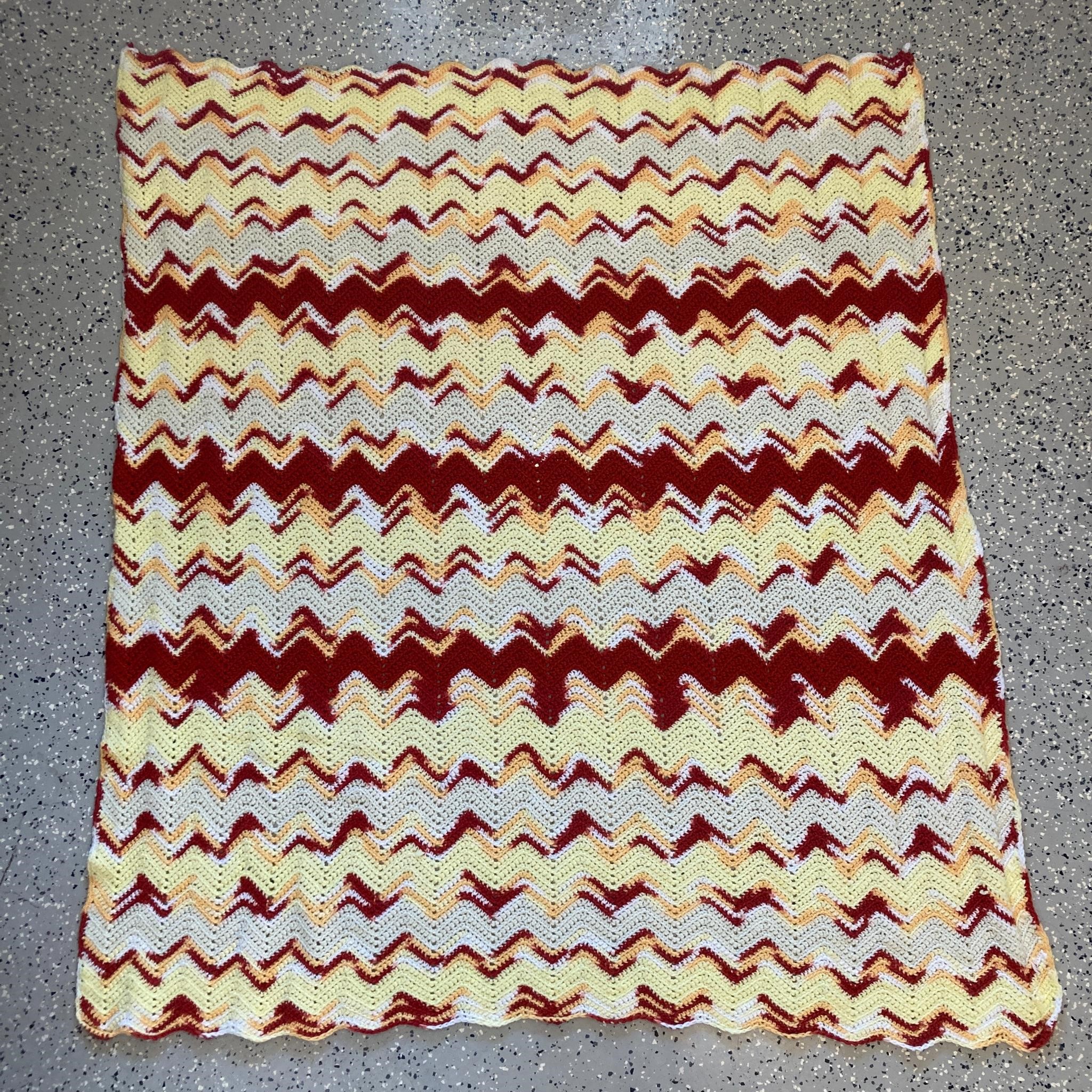 Vintage Crocheted Blanket in Retro Colours