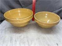 2 old ironstone mixing bowls gold