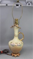 Ornate Porcelain Pitcher Style Lamp Hand Painted