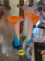 3 MULTICOLORED SWUNG VASES
