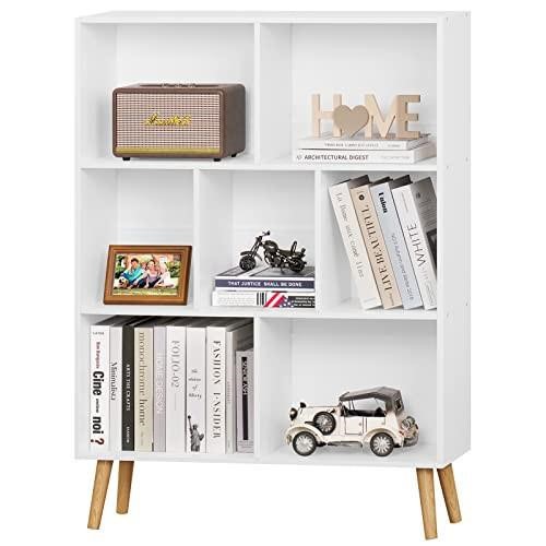 YAHARBO White Bookshelf,3 Tier Book Shelf with Leg