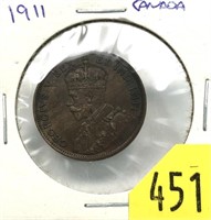 1911 Canadian large cent, AU